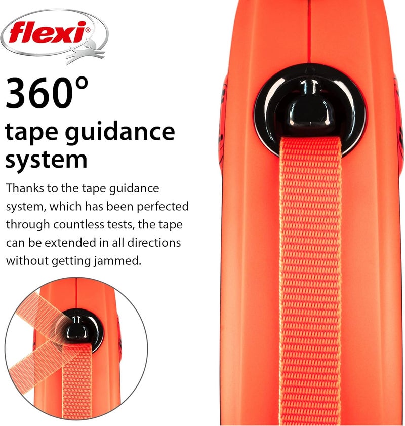 Flexi New Classic Tape Retractable Dog Leash for Small Dogs Upto 44 lbs.– 16 ft.,Orange/Black | Tangle Free Pet Walking Leash with One-Handed Brake, Pause, Lock | German Quality Product - Image 4